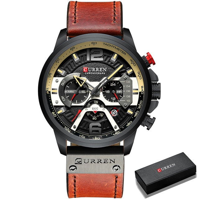 military leather chronograph wristwatch