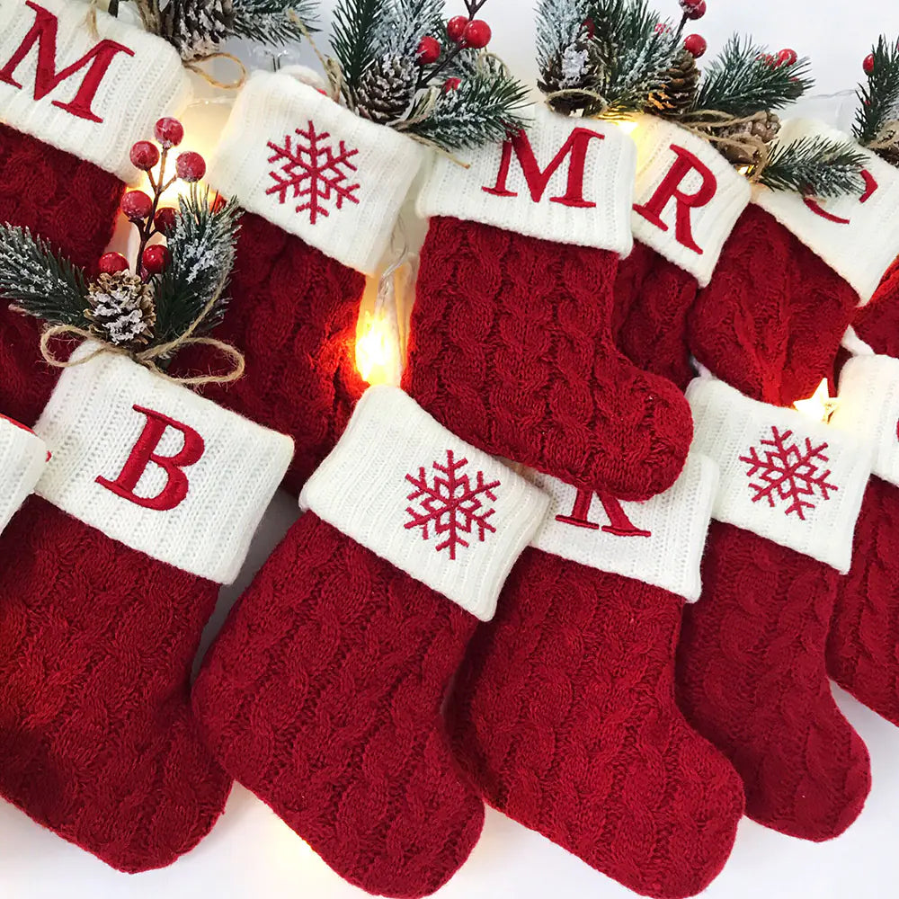 knitted christmas letter socks
