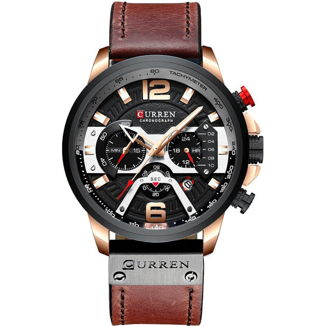 military leather chronograph wristwatch