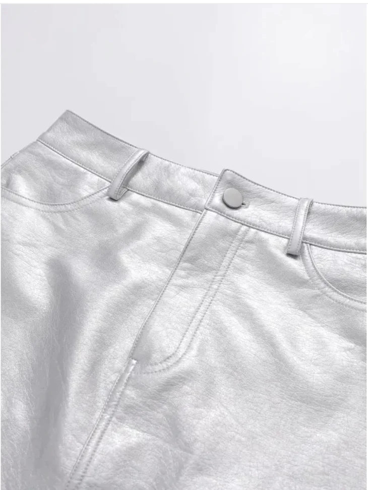 high-waist slim pu skirt