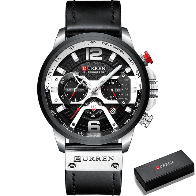 military leather chronograph wristwatch