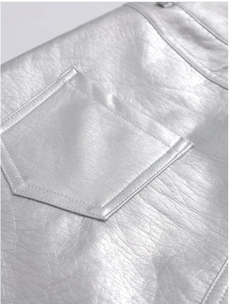 high-waist slim pu skirt