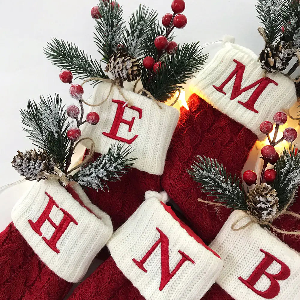 knitted christmas letter socks