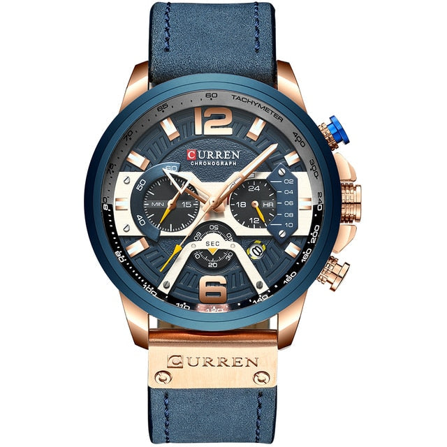 military leather chronograph wristwatch