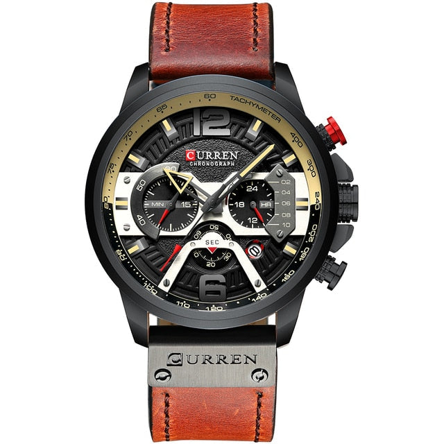 military leather chronograph wristwatch
