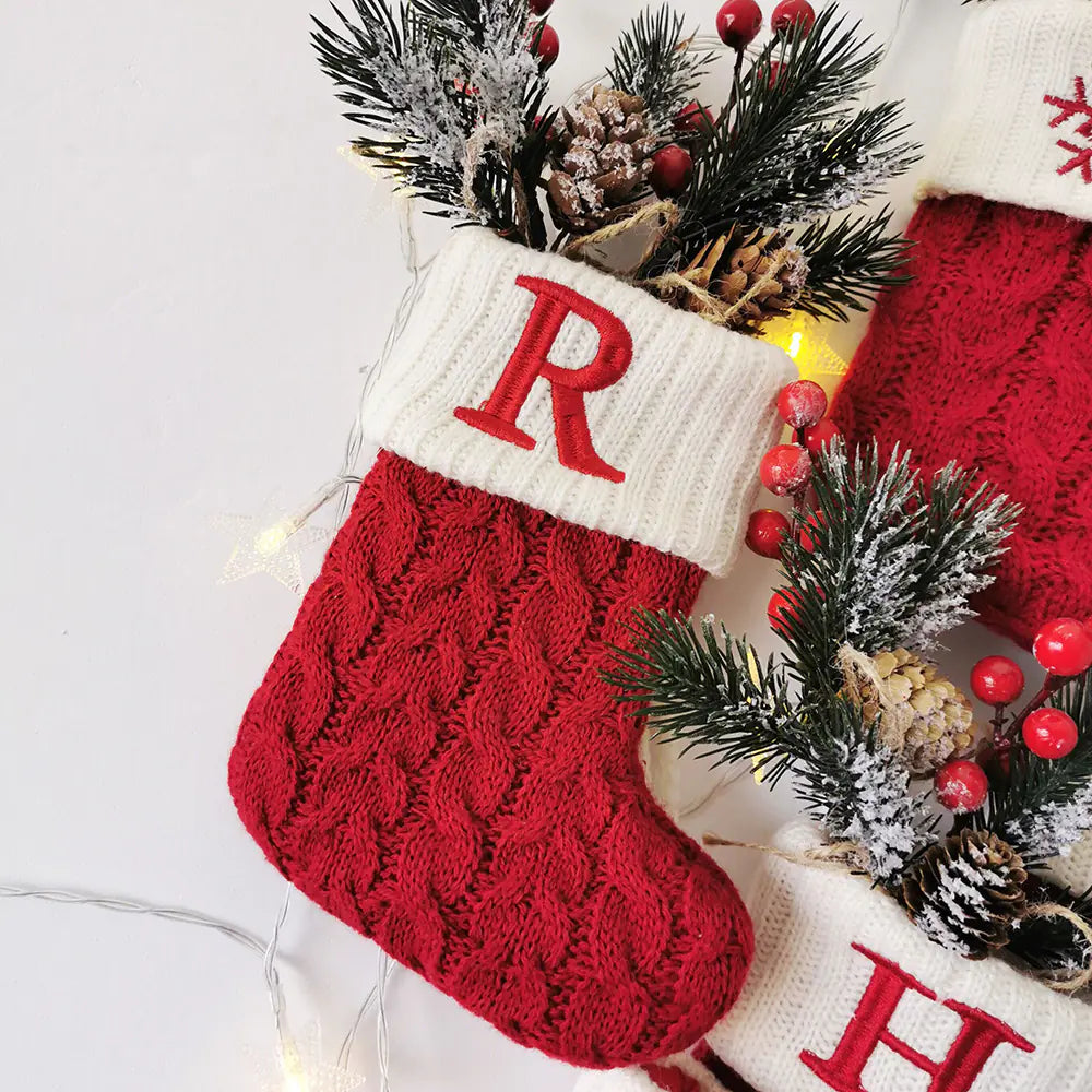 knitted christmas letter socks
