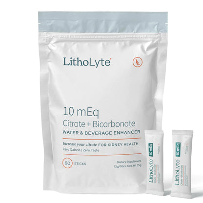 LithoLyte Kidney Health | Water & Beverage Enhancer 10 mEq Developed by Urologists 2 Pack (120 Sticks)