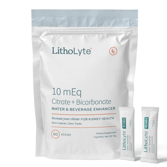 LithoLyte Kidney Health | Water & Beverage Enhancer 10 mEq Developed by Urologists 2 Pack (120 Sticks)