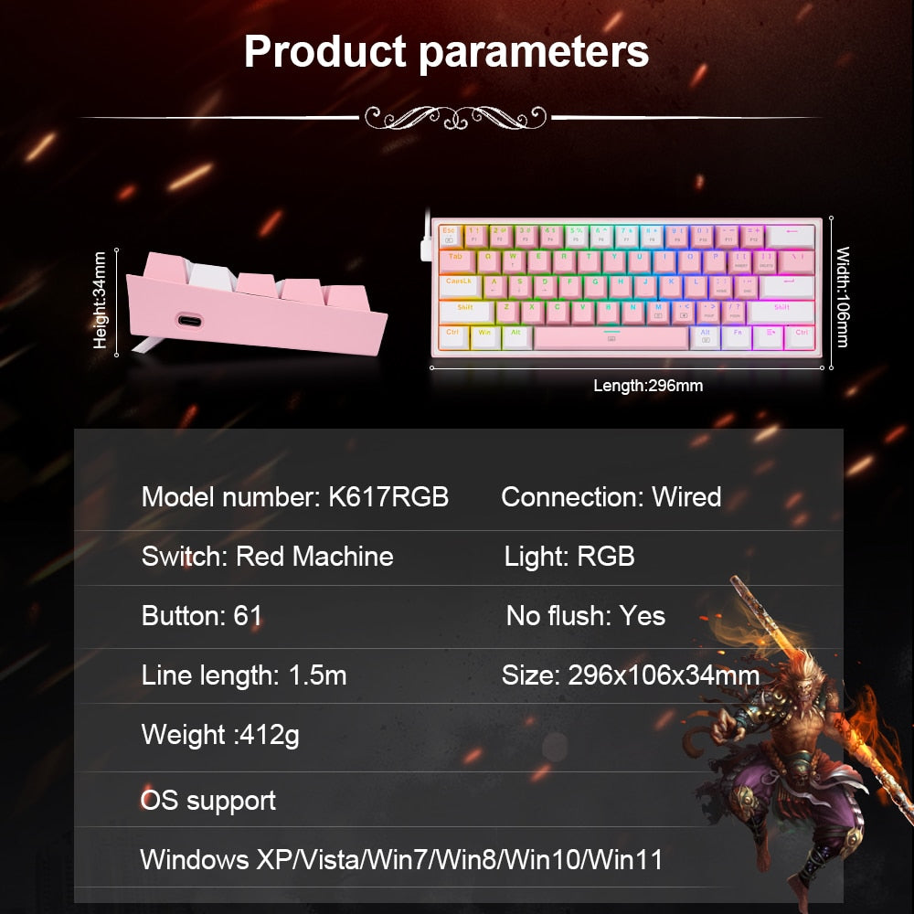 mini mechanical gaming wired keyboard