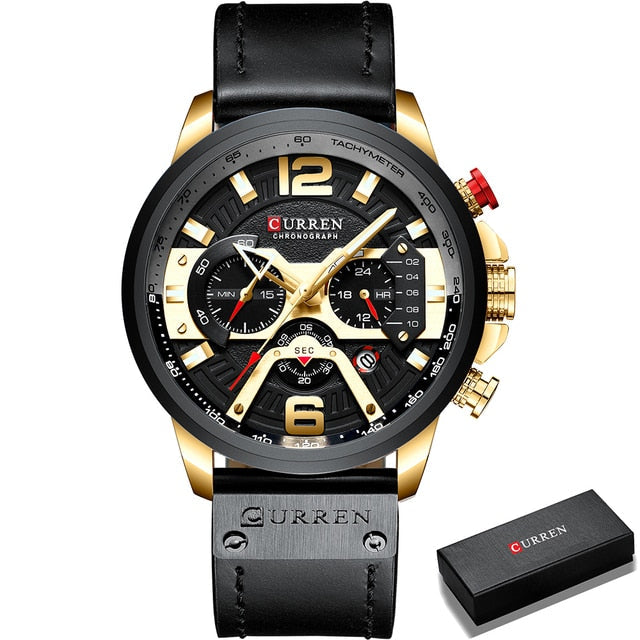 military leather chronograph wristwatch