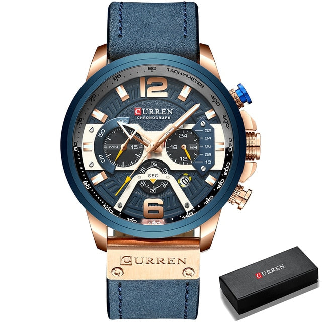 military leather chronograph wristwatch