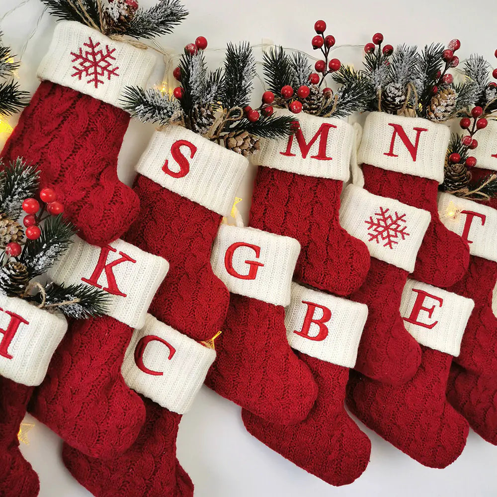knitted christmas letter socks