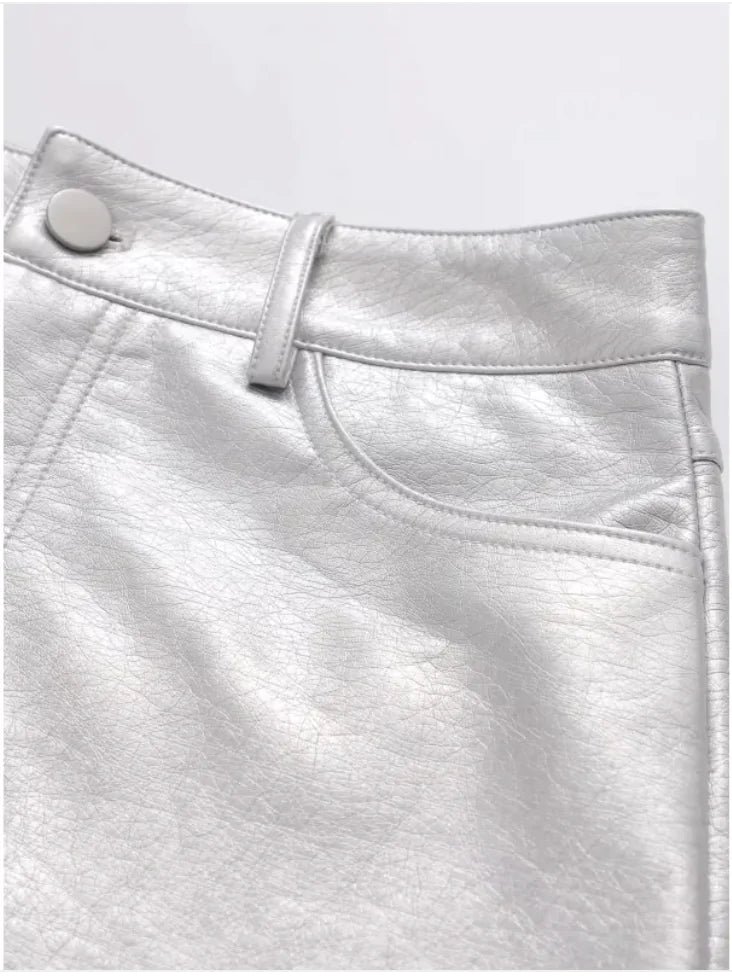 high-waist slim pu skirt