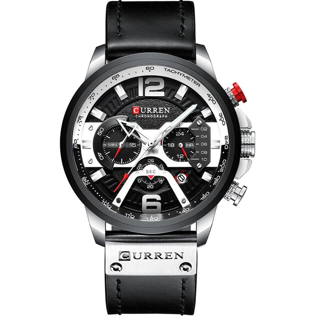military leather chronograph wristwatch