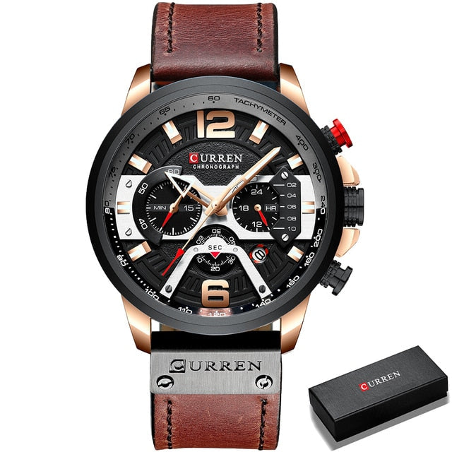 military leather chronograph wristwatch