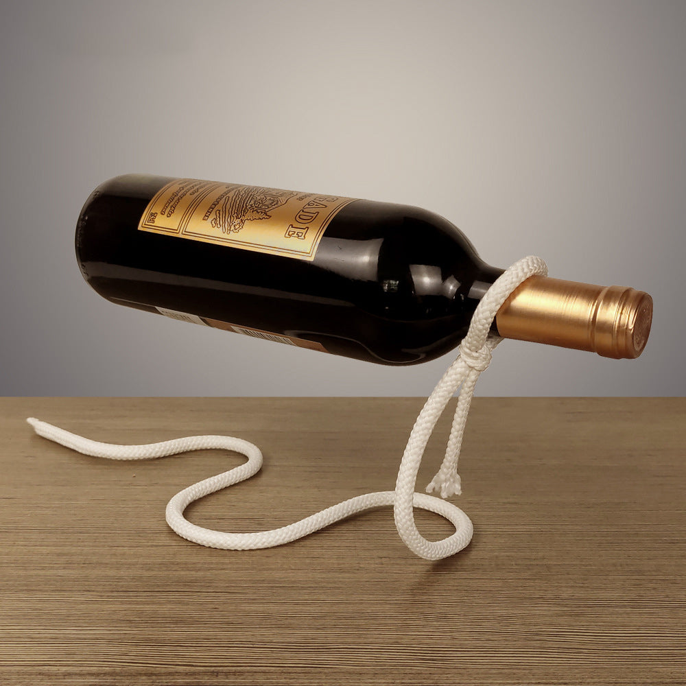 suspended rope wine bottle