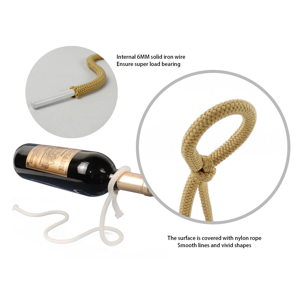 suspended rope wine bottle